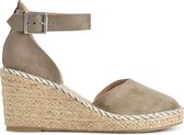 PS Poelman ENID Dames Faux PU Imitatie Suéde Leren Espadrilles met Sleehak - Kaki Olijf Groen - Maat 38