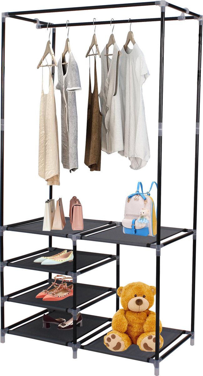 MaxxHome Kledingrek - garderobe - kledingstandaard - schoenenrek - Kledinghangers - 84 x 160cm