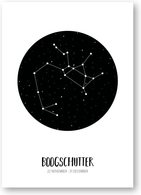 Sterrenbeeld poster Boogschutter | A3 formaat | zwart-wit | MOODZ design