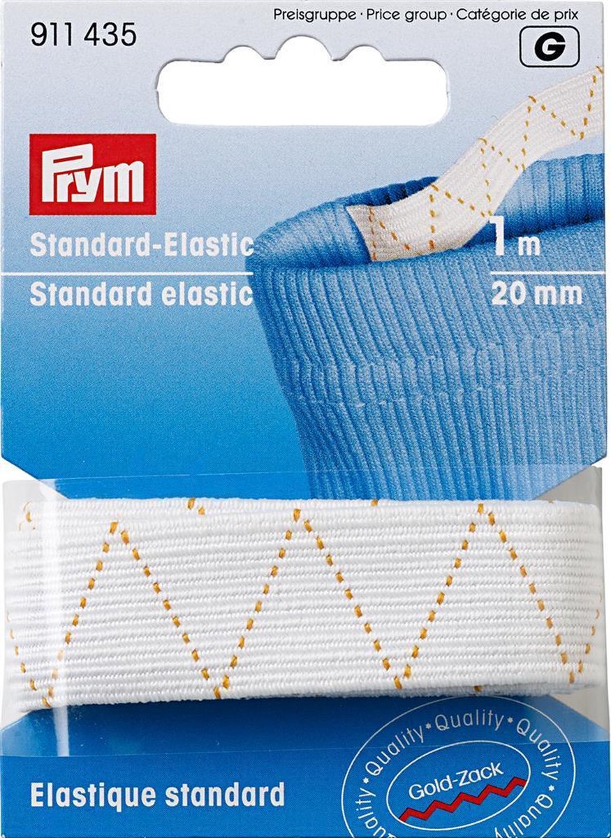 Standaard elastiek 20 mm wit 1 m