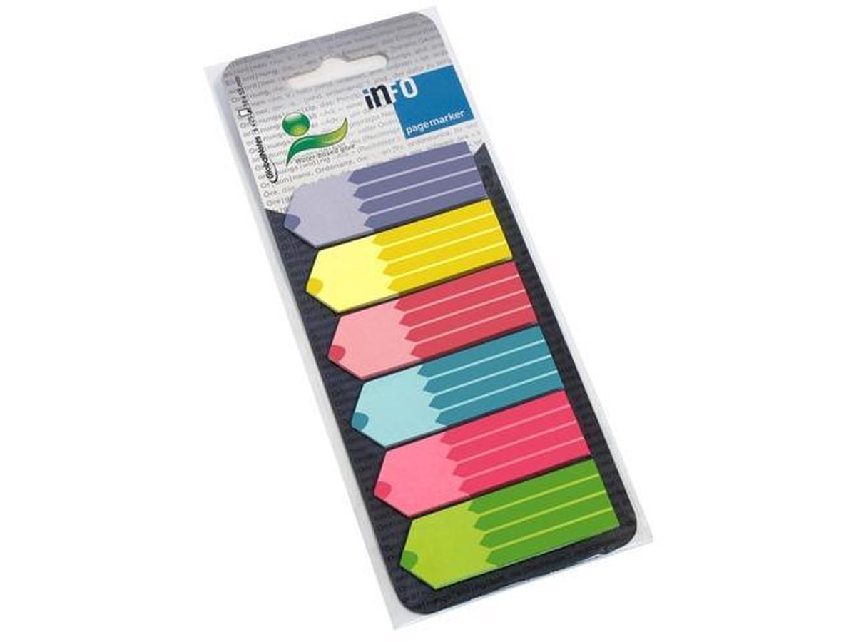 Info page markers - potlood - 6 x 25 vel - 18x55mm - paars, geel, rood, blauw, roze, groen - IN-5672-93