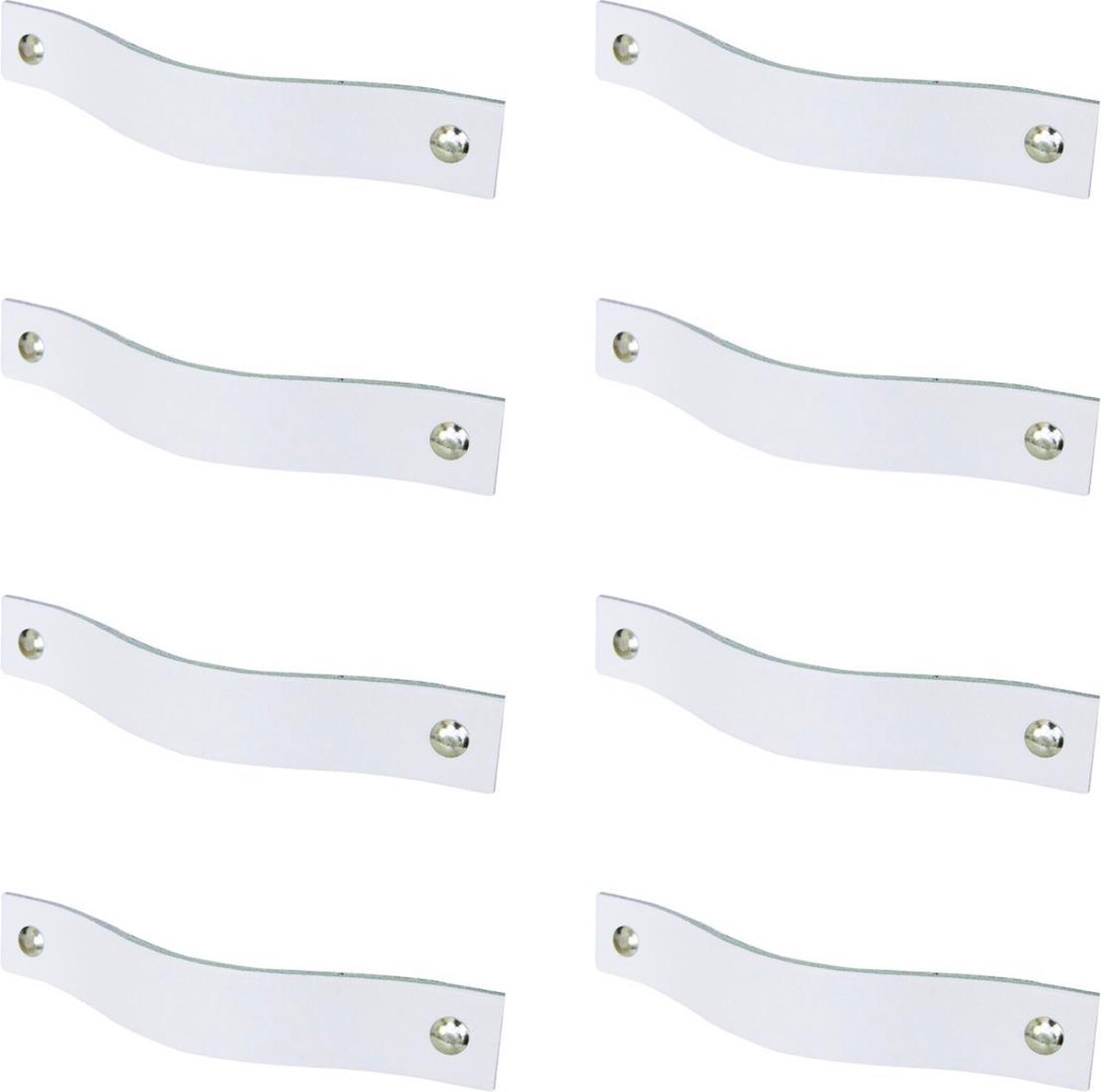 8x Leren handgrepen 'platte greep' - maat L (22,2 x 2,5 cm) - WIT - incl. 3 kleuren schroefjes (handgreepjes - leren grepen - greepjes - leren lusjes)