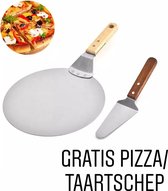 RVS Pizzaschep - Taartschep - Pizza - Taart - Houten handvat - Binnen - Buiten - Voor BBQ of Oven - 25,5 cm - extra mini pizzaschep