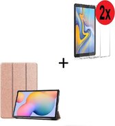 Samsung Galaxy Tab S6 Lite (P610) hoes Tri fold book case hoesje Back Cover met stand Rose Goud+ 2x Tempered Gehard Glas / Glazen screenprotector Pearlycase