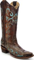 Circle G dames cowboylaarzen in bruin leer met turquoise en ecru borduursels