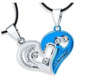 Vriendschapsketting 2-delig hart I Love You blauw-zilverkleurig met strass ®Pippashop