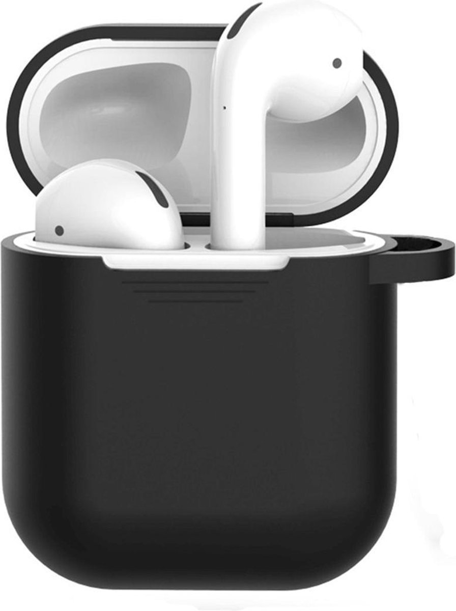 AirPods Hoesje Siliconen Case - Zwart - Geschikt voor Apple AirPods 1 en 2 - AirPods case met lus