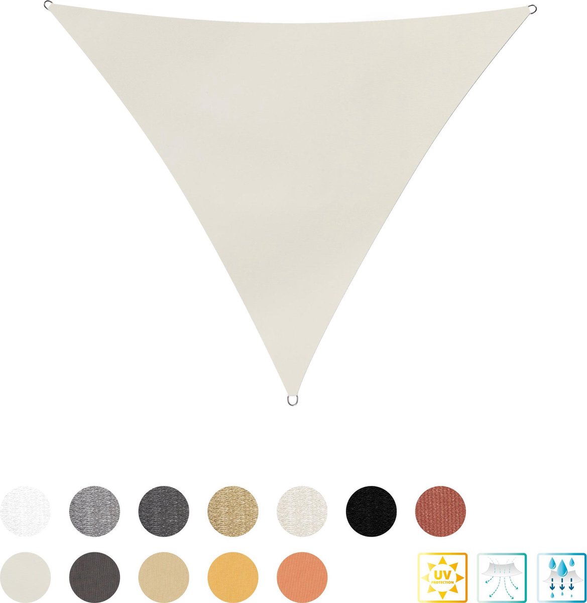 Driehoekige luifel van Lumaland incl. spandraden |polyester met dubbele pu-laag | Driehoek 3 x 3 x 3 m| 160 g/m² - ivoor