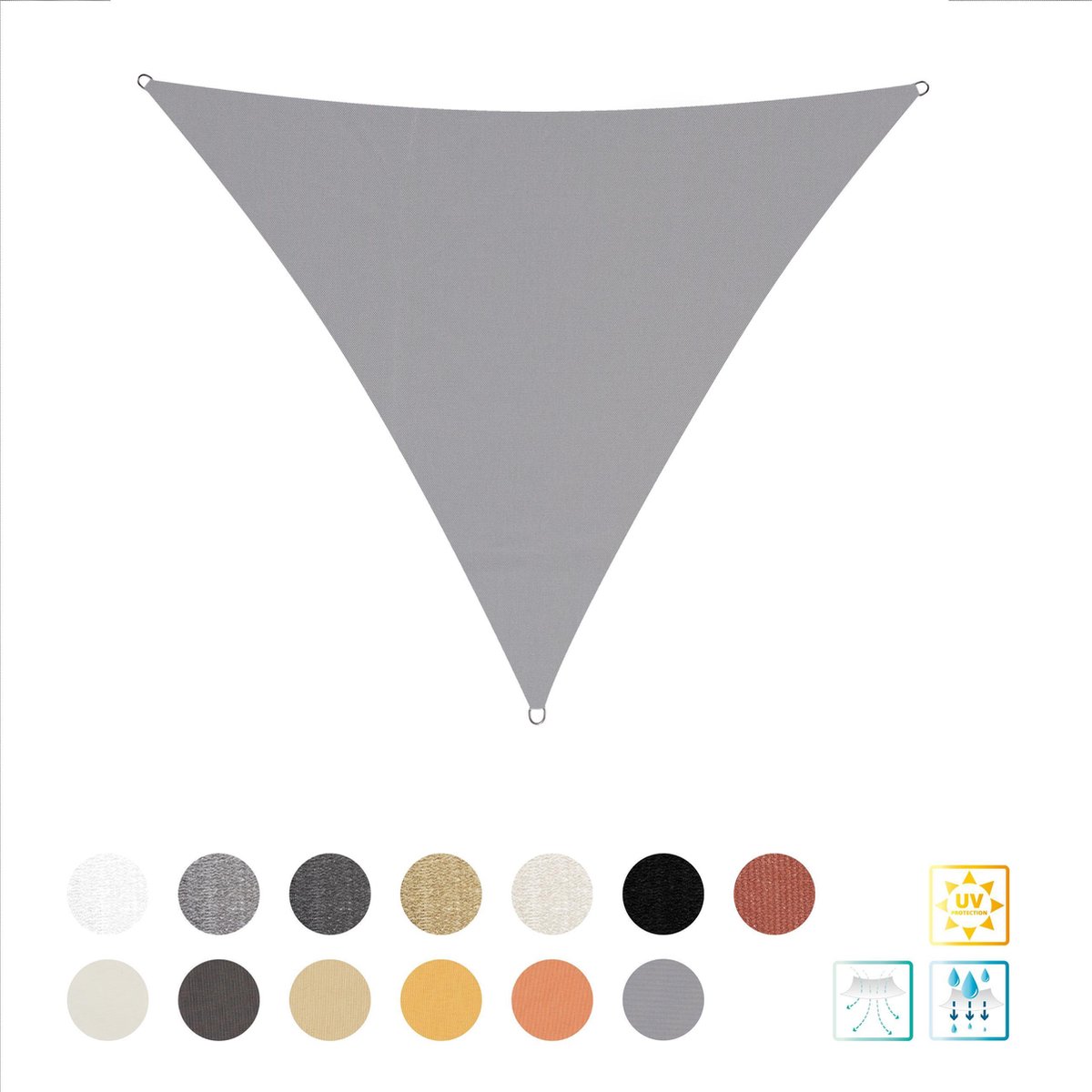 Driehoekige luifel van Lumaland incl. spandraden |polyester met dubbele pu-laag | Driehoek 3 x 3 x 3 m| 160 g/m² - lichtgrijs