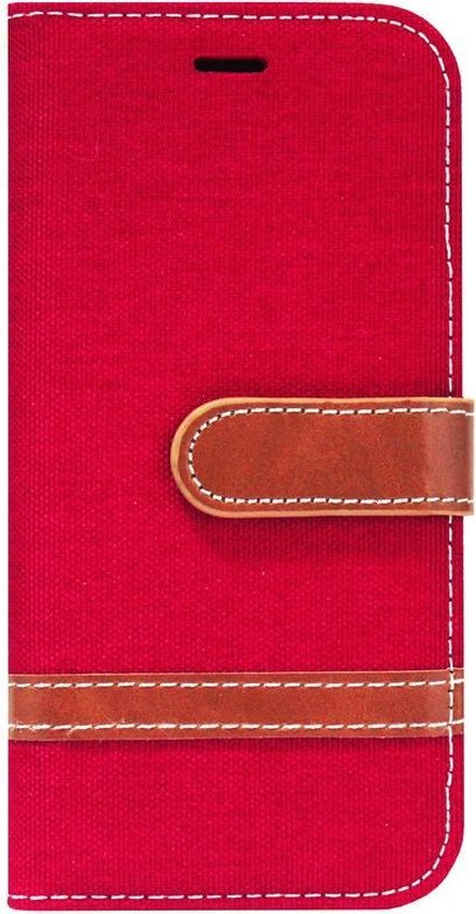 ADEL Kunstleren Book Case Portemonnee Pasjes Hoesje Geschikt voor iPhone 8 Plus/ 7 Plus - Rood Stoffen Design
