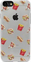 ADEL Siliconen Back Cover Softcase Hoesje Geschikt voor iPhone 8 Plus/ 7 Plus - Junkfood Pizza Patat Hotdog Hamburger
