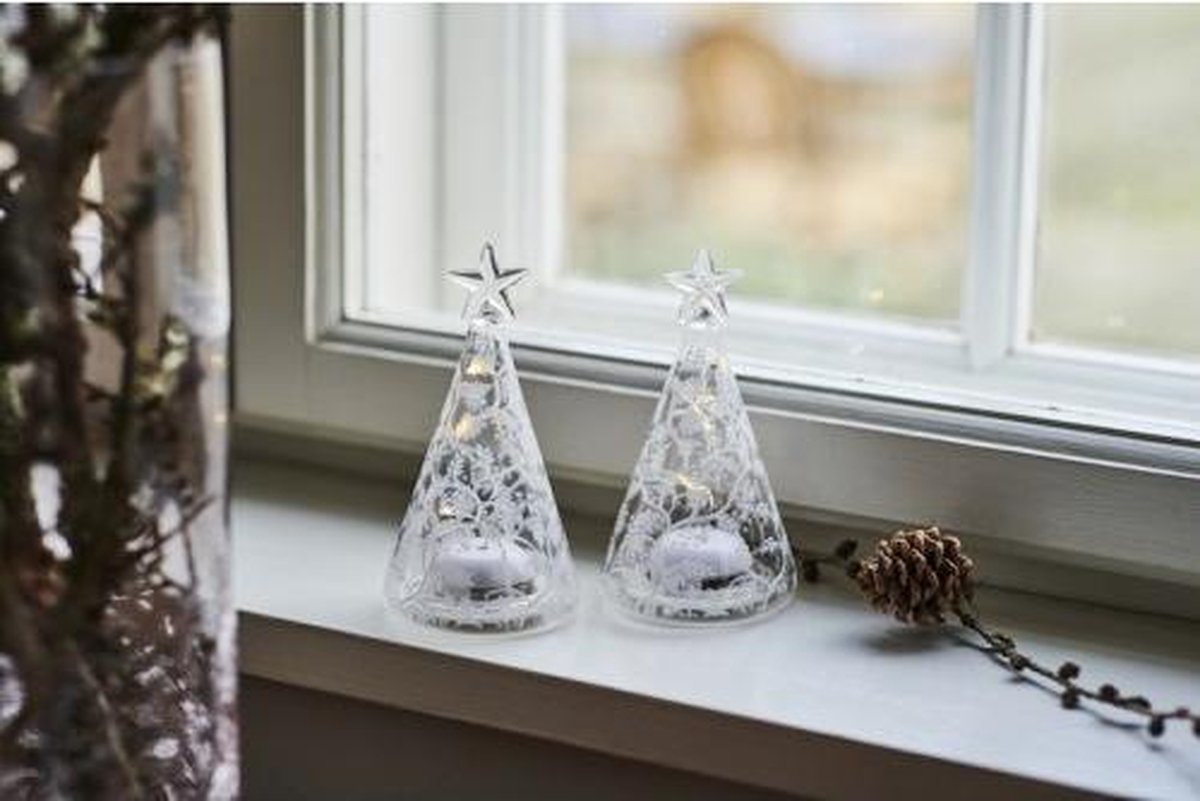 Sirius Glazen Kerstbomen Cozy met LED Lampjes set van 2 stuks