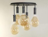 Alambo plafondlamp zwartEyecatching hanglamp met vijf lichtpunten trekt direct de aandacht in je woonkamer of inkomhal. Het armatuur wordt zonder lichtbronnen geleverd. Is leuk te combineren 