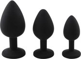 Power escorts - 3 delige Anal Plug Set - Buttplug 3 pack - Diamond King plug - anaal starter 3-pack - Zwarte Siliconen Pluggen met  met zwarte steen - BR136 - super opwindend - gave cadeaubox - ideaal om te geven of te ontvangen