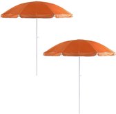2x Verstelbare strand/tuin parasols oranje 200 cm - UV bescherming - Voordelige parasols