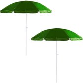 2x Verstelbare strand/tuin parasols groen 200 cm - UV bescherming - Voordelige parasols