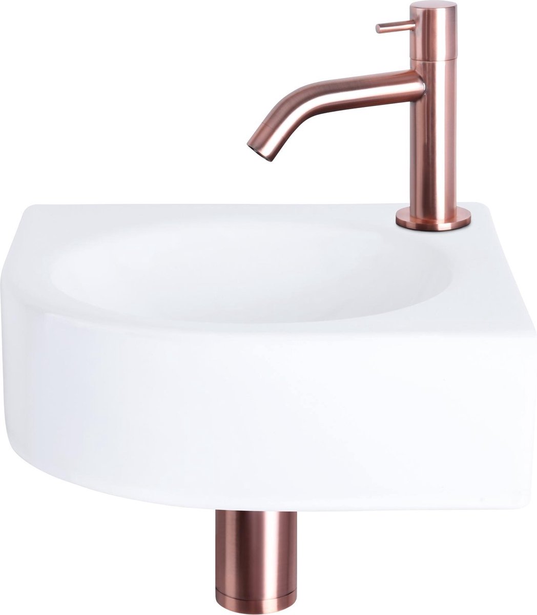 Differnz Cleo Fonteinset - Keramiek - Kraan gebogen rood koper - 30 x 30 x 10 cm