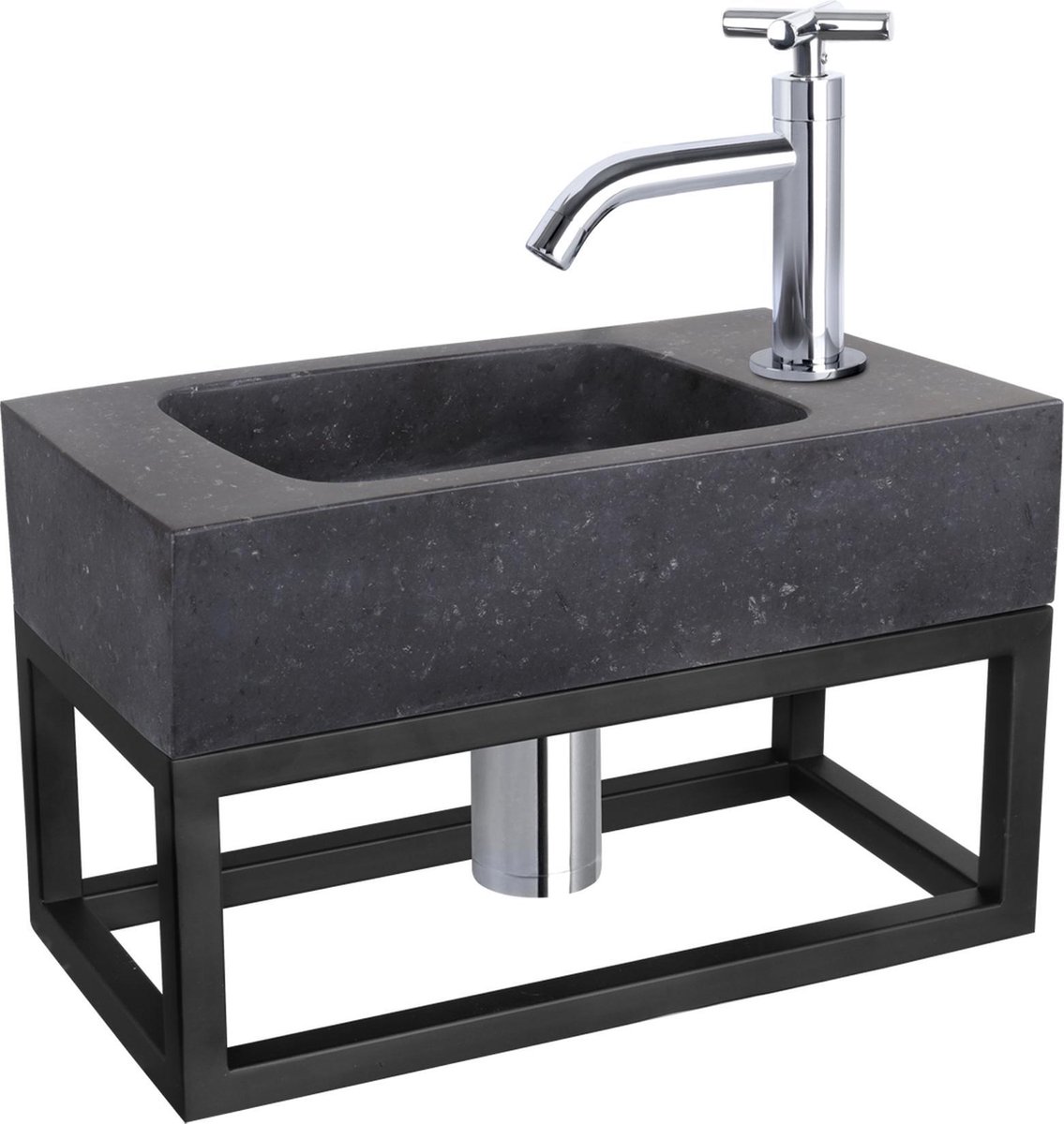 Differnz Fonteinset Bombai black - Natuursteen - Kraan kruis chroom - Met handdoekrek - 40 x 22 x 9 cm