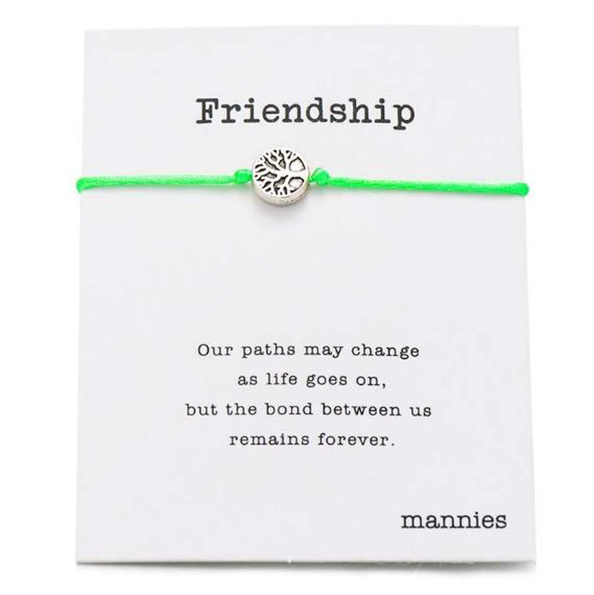 Mannies vriendschapsarmband / wens armband- 2 stuks – inclusief mooie boodschap - Één voor jou, één voor je vriend(in) - Friendship - Licht groen
