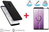 2-In-1 Screenprotector Bescherming Protector Set Geschikt Voor Samsung Galaxy S9 - Full Cover 3D Edge Tempered Glass Screen Protector Met Siliconen Back Cover Case - Mat Zwart / Transparant