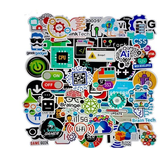 Laptopstickers Pack (50 stuks). Developer and Geek stickers voor je laptop, fiets, auto, deuren, PS4, skateboard, snowboard, badkamer, helm, ramen, agenda, bumper, koffer, Macbook, iPad, Nintendo, boeken, smartphone en nog veel meer! Laptopstickers Pack (50 stuks). Developer and Geek stickers voor je laptop, fiets, auto, deuren, PS4, skateboard, snowboard, badkamer, helm, ramen, agenda, bumper, koffer, Macbook, iPad, Nintendo, boeken, smartphone en nog veel meer!