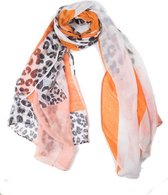 Langwerpige sjaal Happy Panter|Lange dames shawl|Panter luipaard|Wit Oranje