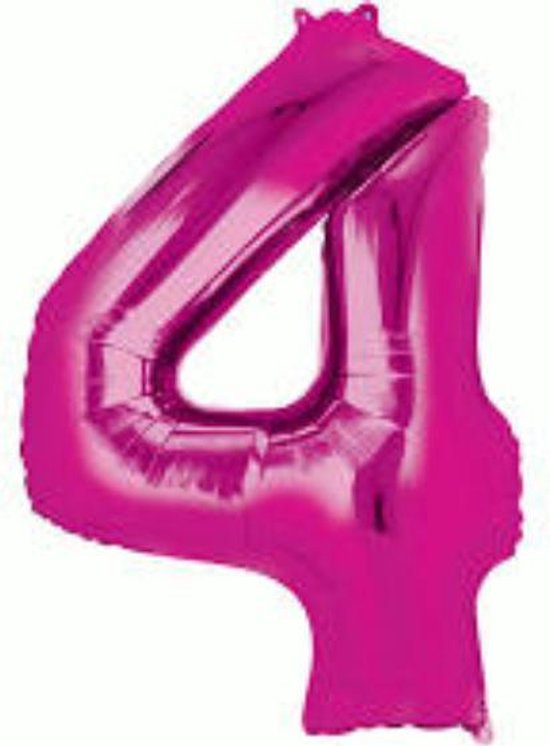 Folie ballon XL cijfer 4 roze kleur is + - 1 meter groot  groot inclusief een flamingo sleutelhanger