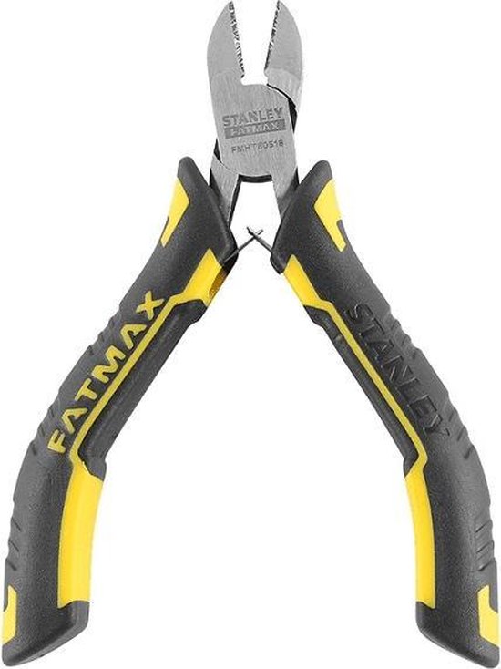 Stanley FatMax mini zijsnijtang met zwart-gele handgrepen.