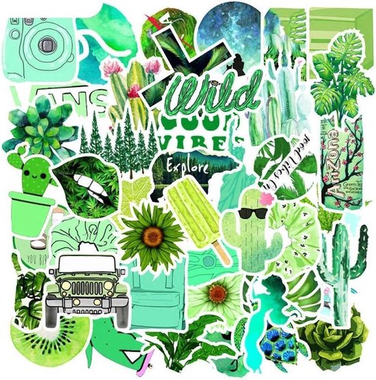 Rond en rond rol sessie 50 VSCO stickers voor meiden - Groen thema - Bloemen, natuur, schoenen etc  | bol.com