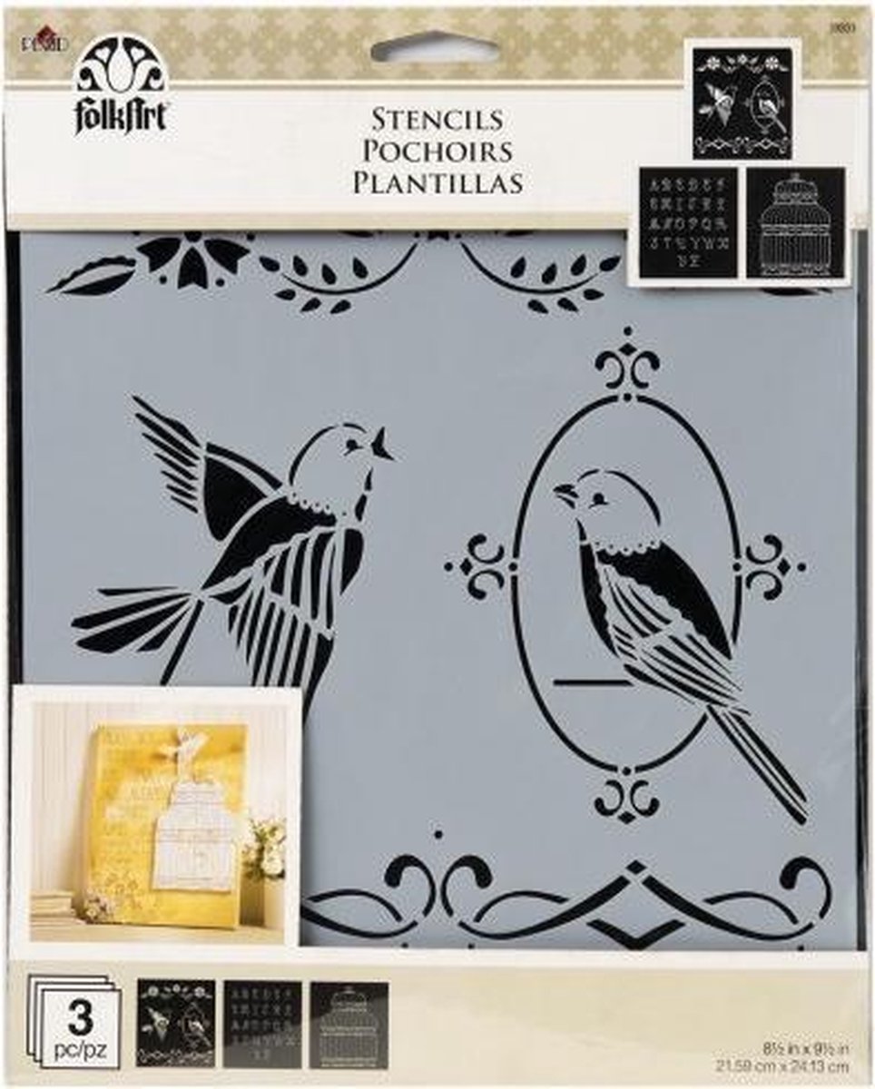 FolkArt Stencil - vogelkooi x3
