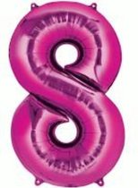Folie ballon XL cijfer 8 roze kleur is + - 1 meter groot  groot inclusief een flamingo sleutelhanger