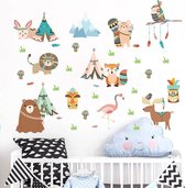 Muursticker Dieren verkleed als Indianen | Wanddecoratie | Muurdecoratie | Slaapkamer | Kinderkamer | Babykamer| Jongen | Meisje | Decoratie Sticker |