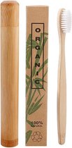Bamboe tandenborstel wit met bamboe reiskoker | Medium soft | Biologisch Afbreekbaar |