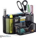 Pennenbak metaal – MET INHOUD! -bureau organizer - Opbergbox - Schaar/Paperclips / notitieblokje / punaises / multipack -opbergsysteem – gaas – pennenhouder met schuiflade – bureau accesoire - MESH ZWART