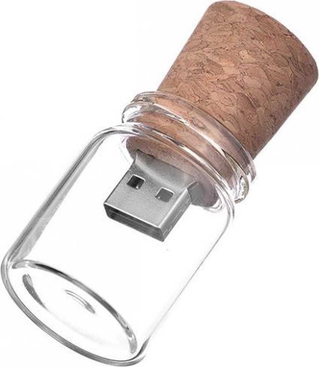 Glazen fles met kurk usb stick 16GB -1 jaar garantie – A graden klasse chip