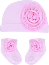 Soft Touch - Baby Geschenkset - Muts & Sokjes met Rozet - Roze - Mt 56/62