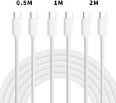 NÖRDIC KABELKIT-1 USB-C naar USB-C kabel, 3 lengtes, 0.5 meter,1 meter, 2 meter, 2.0 oplaadkabel, 3A, 480 Mbps, Wit