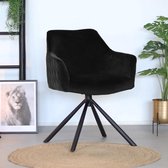 Bronx71® Velvet eetkamerstoel zwart Furtado 180° draaibaar - Eetkamerstoelen met armleuning - Kuipstoel - Eetkamerstoel met armleuning