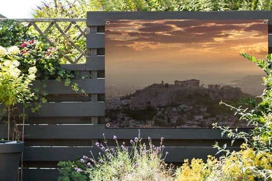 Affiche de jardin Acropole au crépuscule d'Athènes 180x120 cm - Toile de jardin / Toile d'extérieur / Peintures d'extérieur (décoration de jardin) XXL / Groot format!
