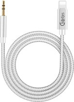 AUX Kabel Lightning Nylon - Geschikt voor iPhone Lightning naar Headphone Jack Audio AuX Kabel (1m) - Wit Zilver