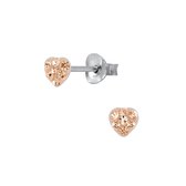 Joy|S - Zilveren petit hartje kinderoorbellen peach kristal