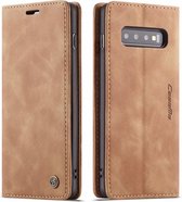 CaseMe - Samsung Galaxy S10 Plus hoesje - Wallet Book Case - Magneetsluiting - Licht Bruin