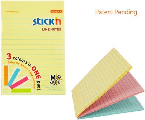 Foto: Stick n notitieblok sticky notes 152x101mm 3 pastel kleuren gelijnd 90 memoblaadjes