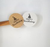 Sluitsticker - Sluitzegel – Sticker - Happy Birthday met feesthoed | Verjaardagskaart - Envelop | Naturel & Wit & Zwart | Vintage | Envelop sticker | Cadeau - Gift - Cadeauzakje –