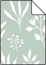 Proefstaal ESTAhome behangpapier bloemmotief in Scandinavische stijl mintgroen en wit - 139085 - 26,5 x 21 cm
