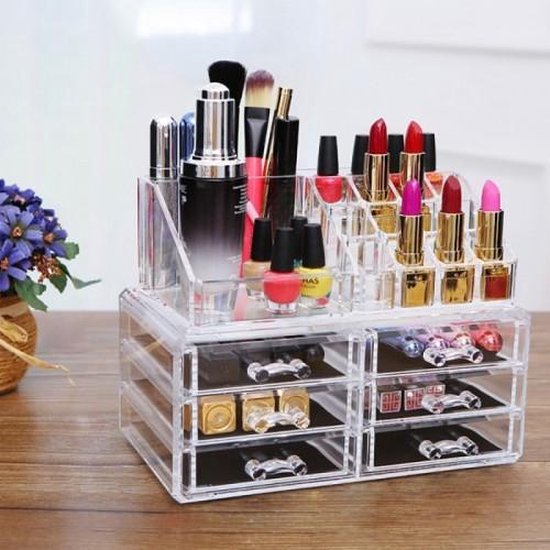 Make-up Organizer - Tweedelig - Cosmetica Organizer - Make-up Organizer Transparant - Sieradenbox - 6 laden - Merkloos