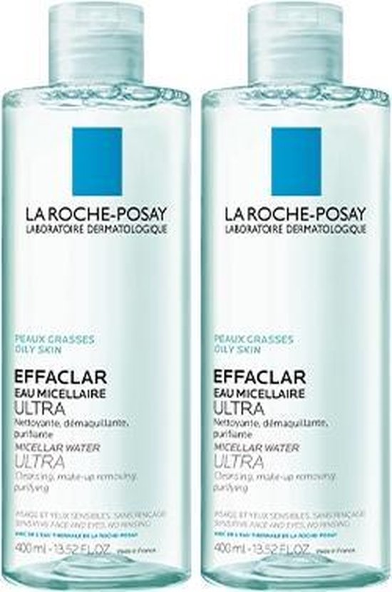 La Roche-Posay Effaclar Micellair Water - Gezichtsreinigingsmiddel - voor een vette huid en Acne - 2x400ml