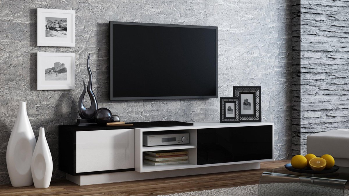 Meuble TV SIGMA High Gloss - 180cm - Noir / Blanc - Design Moderne | bol.com