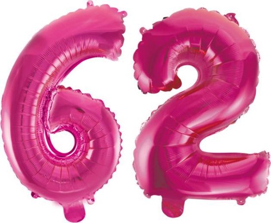 Folieballon 62 jaar roze 41cm