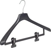 De Kledinghanger Gigant - 5 x Mantel / kostuumhanger kunststof zwart met schouderverbreding en anti-slip knijpers, 46 cm